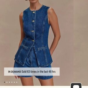 Meshki Blue Denim Sleeveless Peplum Button Top